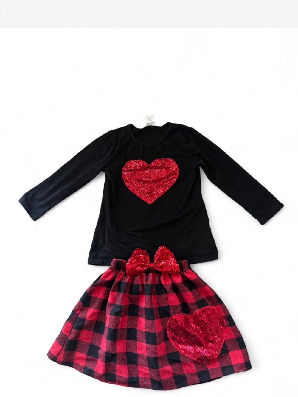 Girls Black & Red Heart Sequin Matching Set